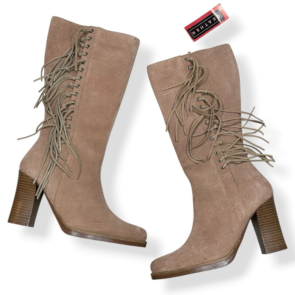 Expressions Boots Women Size 5 Beige Tan Suede Leather Tall Zipper VTG NWT